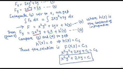 Solving Exact Differential Equations Example 1 Youtube