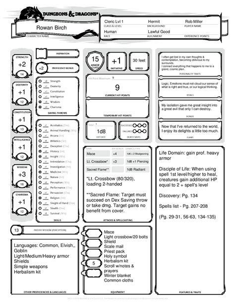 Human Cleric 13 Dandd5e Completed Character Sheet Created By Rob
