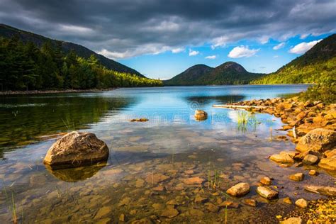 Jordan Pond And View Of The Bubbles In Acadia National Park Mai Stock