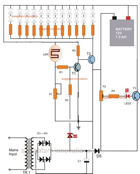 Led Emergency Light Circuit With Battery Over Charge Skema Elektronika