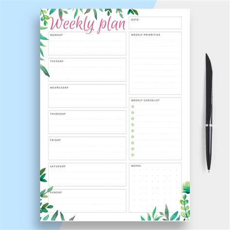 Undated Weekly Planner A5 Printable Vertical One Page Etsy