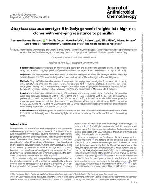 Pdf Streptococcus Suis Serotype 9 In Italy Genomic Insights Into