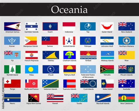 Flags Of Oceania All Countries In Original Colors Stock Vektorgrafik