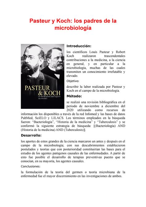 Pasteur y Koch - resumen de kock - Pasteur y Koch: los padres de la