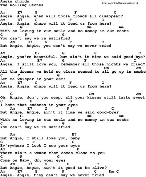 Song Lyrics With Guitar Chords For Angie The Rolling Stones Guitarchordsforsongs Guitar
