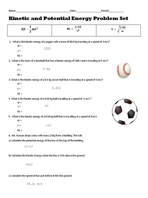 Worksheet Kinetic Potential Energy 2 Answers Potential