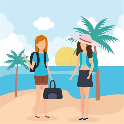 Travel Girls On Beach Stock Vector Illustration Of Symbol 131427470