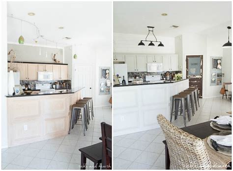 This combination kitchen of rustic oak and rustic grey cabinetry is fantastic for a strong industrial feeling. Rustic Gray Farmhouse Kitchen REVEAL! {T&H Kitchen Makeover} | Table and Hearth