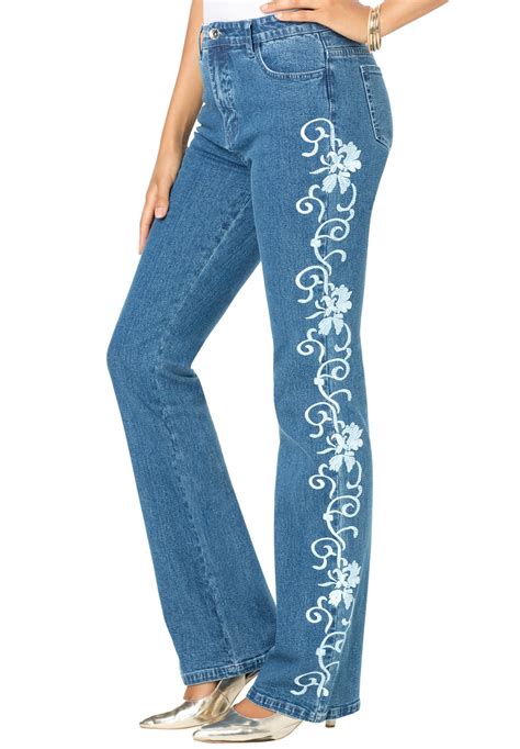 RoamansÂ® Embroidered Jeans By Denim 247Â® Womens Plus Size Jeans Denim And Lace Plus