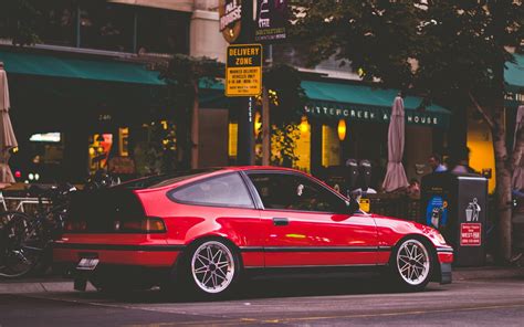 Red Coupe Parked In Store Facade Car Honda Honda Crx Hd Wallpaper