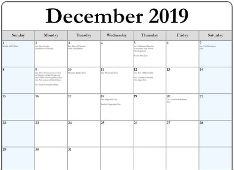 December 2019 Calendar With Holidays Us Calendar Usa Free Printable