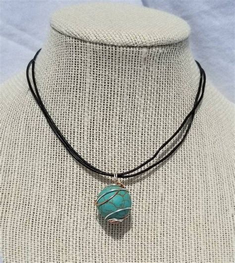 Copper And Silver Wire Wrapped Turquoise Stone Pendant Etsy Wire