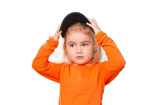 566 Portrait Funny Lovely Little Girl Orange Stock Photos Free