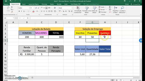 Excel Aula 2 Como Criar Fórmulas Simples Para Realizar Cálculos