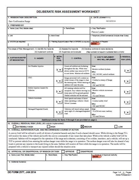 Us Army Risk Assessment Form Fillable