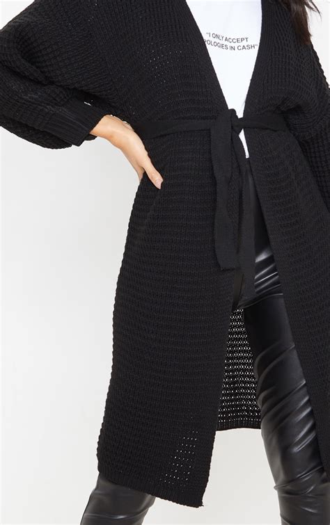 Black Knitted Longline Belted Cardigan Prettylittlething