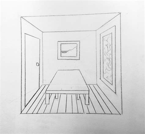 Using perspective is a key art technique that allows artists to represent images of rooms, letters, cities or buildings, with depth and volume on a flat surface. 1 Point Perspective - "Room with Table" | Inside The Outline