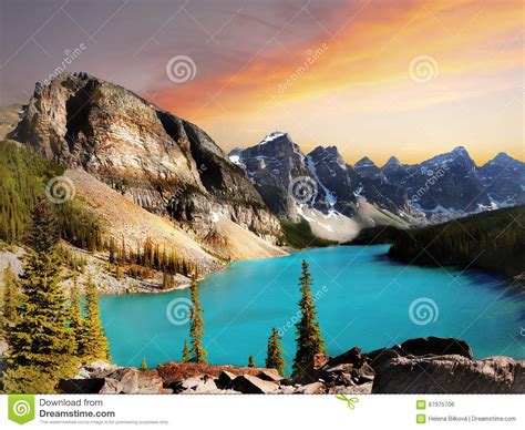 Banff National Park Moraine Lake Sunset Stock Photo Image Of