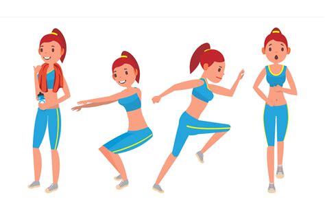 Fitness Girl Vector Set Various Views Aerobic And Exercises Full