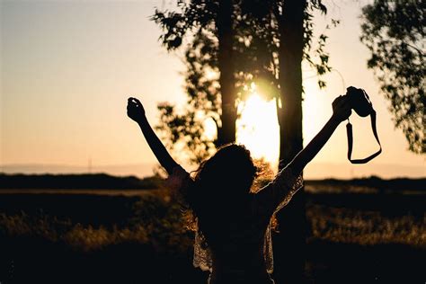 Hd Wallpaper Silhouette Photo Of Woman Raising Her Hands While Holding Dslr Camera Photo Of