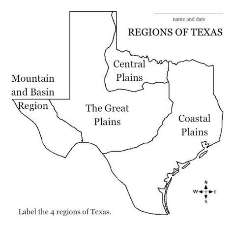 The Regions Of Texas Labeled In Black And White