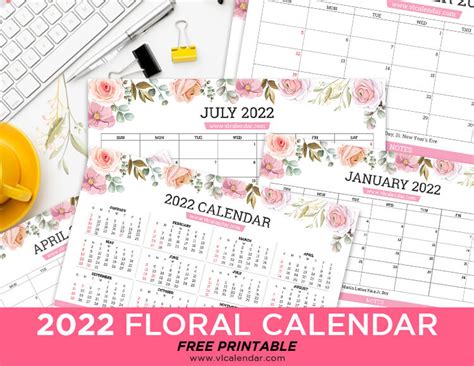 Printable Floral Calendar 2022 Templates With Holidays