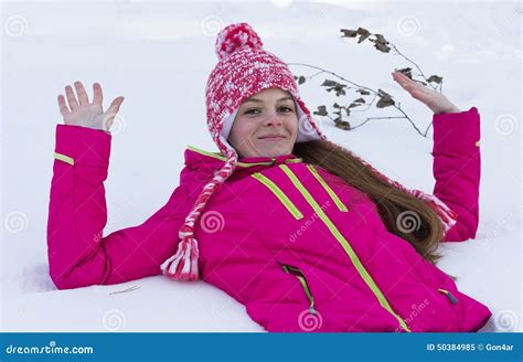 The Girl Lying On The White Snow Stock Image Image Of Wintertime