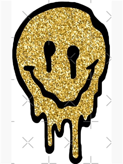 Gold Glitter Drippy Smiley Face Photographic Print For Sale By