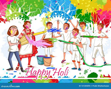 India Holi Festival Lettering And Logo Design Cartoon Vector