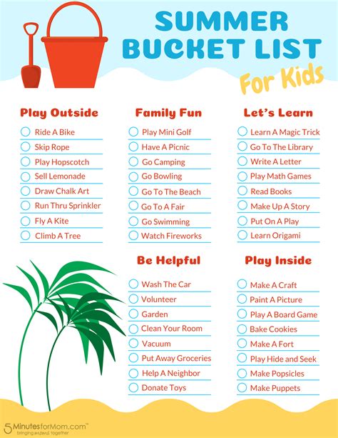 Printable Summer Bucket List For Kids Summer Bucket List Printable