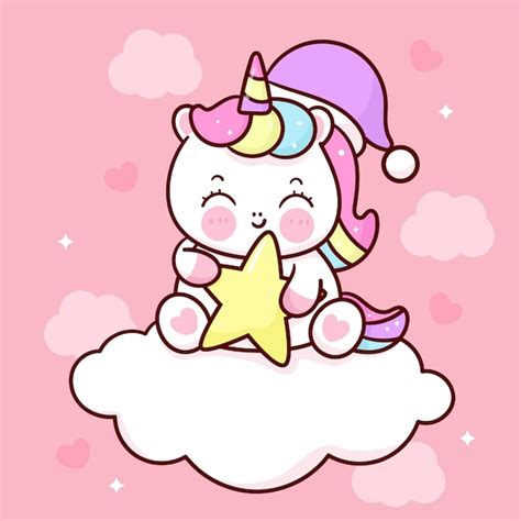 Premium Vector Cute Unicorn Baby Hug Star Sweet Dream Cartoon