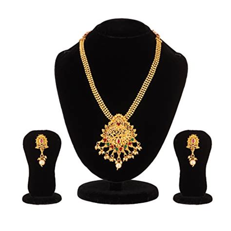 buy apara dangling ball chain necklace set with multicolour stones and pearl drop for women at