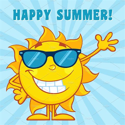 Smiling Sun With Text Happy Summer Illustrator Graphics ~ Creative Market
