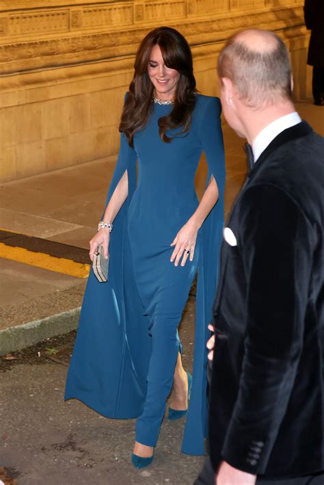 Kate Middleton Wears Bold Shouldered Blue Safiyaa Gown At Royal Variety Performance 2023