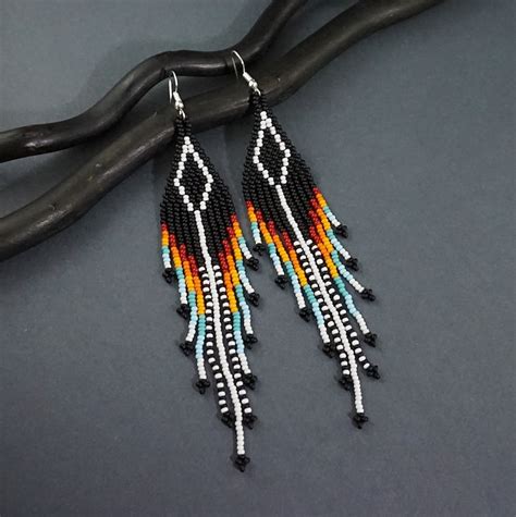 Black Native American Beaded Earrings Style Bohemian Etsy