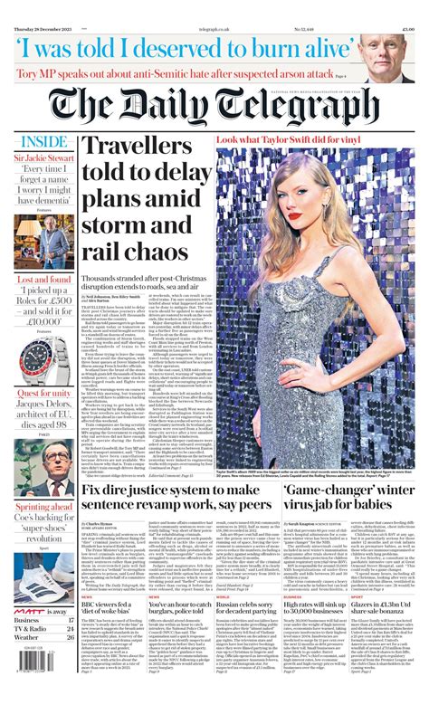 Daily Telegraph Front Page 28th Of December 2023 Tomorrows Papers Today