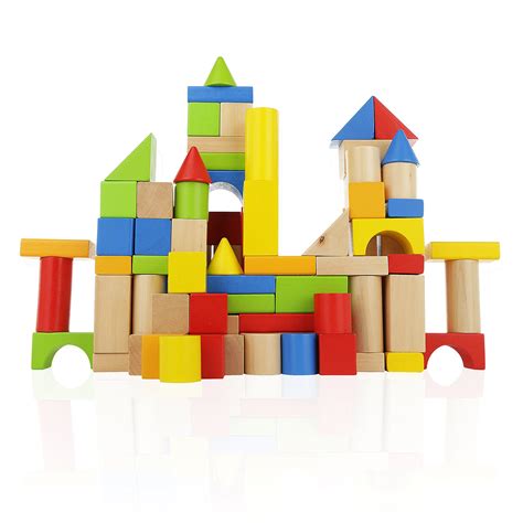 Wooden Building Blocks Set 100 Pc For Toddlers Preschool Age