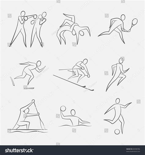 His style is minimal with abstract strokes that form recognisable shapes. Line-Art Sports Figures. Simple Vector Figures Of A ...