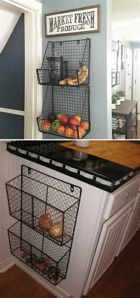 Wire stacking baskets stackable storage container kitchen rack vegetable fruit. #8. Attach wire baskets to the side of kitchen wall or ...