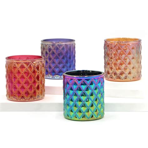 Wholesale Iridescent Luxury Glass Candle Jar For Candle Making High Quality Glass Candle Jar