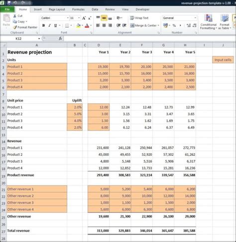 Revenue Projections Calculator Plan Projections