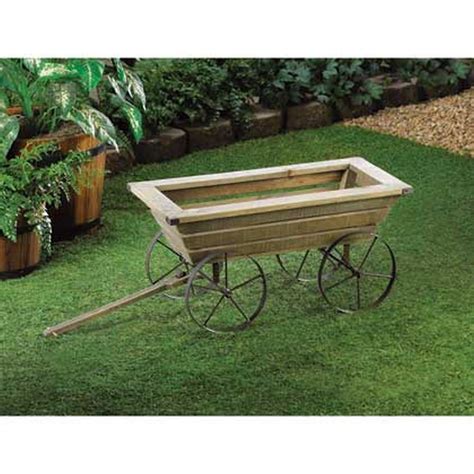 Metal Wagon Wheel Rustic Pine Wood Garden Cart Landscape Decor New In