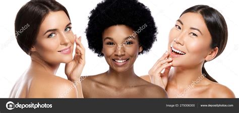 Different Ethnicity Women Caucasian African Asian On White B Stock