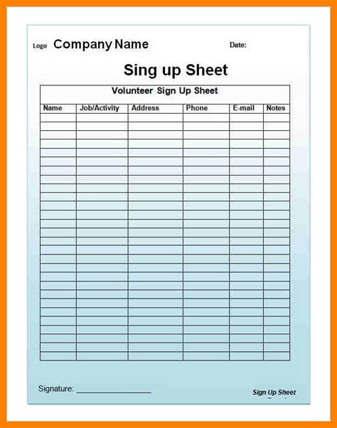 Free Email Sign Up Sheet Template Printable Templates