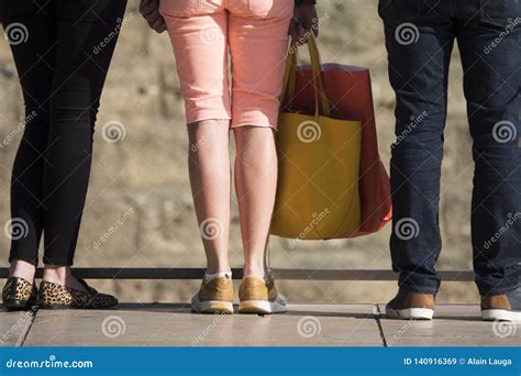 Three Real People Legs In The Street Stock Image Image Of Outdoor