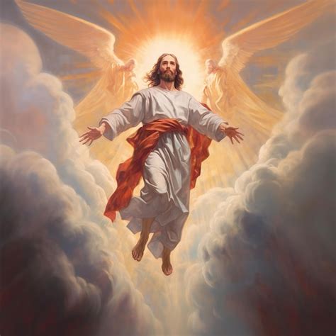 Premium Photo The Resurrected Jesus Christ Ascending To Heaven Above