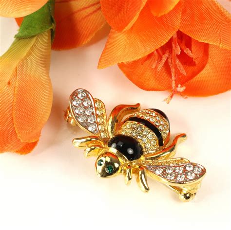 Bumble Bee Brooch Pin Crystal Enamel Gold Tone Vintage Etsy Bee