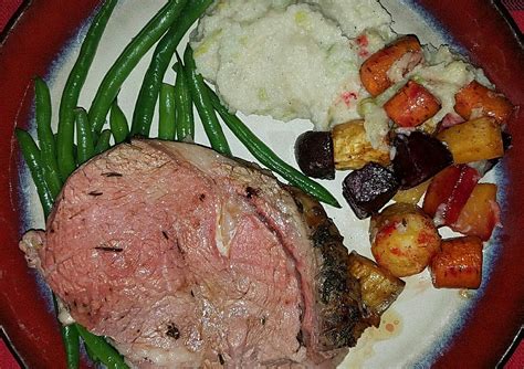 Perfect prime rib temperature guide. Christmas dinner. Prime rib roast cooked with Method X, roasted root vegetables, paleo smashed ...