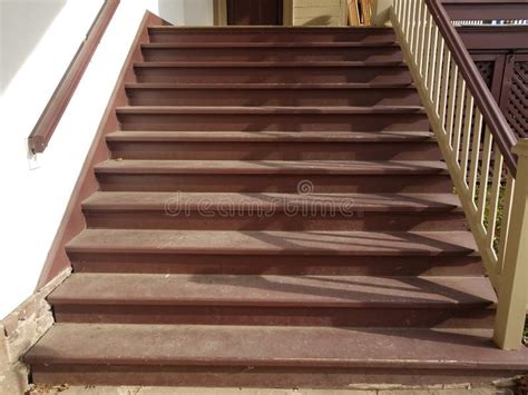 Brown Stairs Or Steps With Railing And Shadows Stock Image Image Of