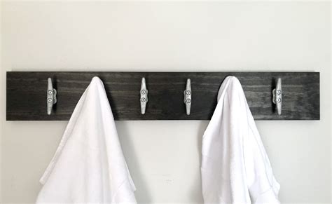 ~ reclaimed wood towel rack, rustic beach decor. Towel Rack 6 Boat Cleats Nautical Modern Rustic Naval Lake ...